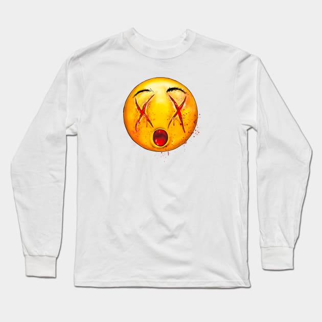 Scary Dizzy Face Emoticon Long Sleeve T-Shirt by AMOS_STUDIO